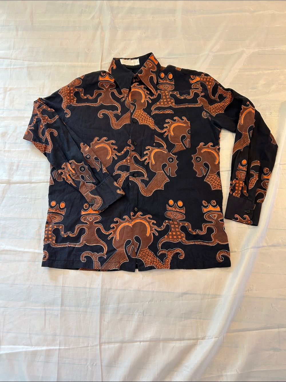 Vintage antik Batik Men's Black & Brown Printed Lightweight Shirt Jacket